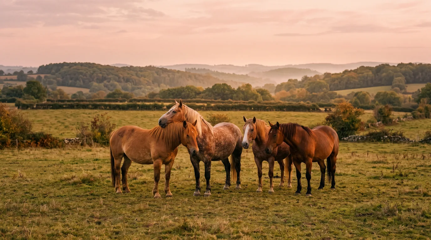 Les chevaux du Doucinot David en liberté, Dordogne
